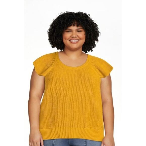 Time And Tru Flutter Sleeve Sweater Yellow Size XL (16-18) - Picture 3 of 6